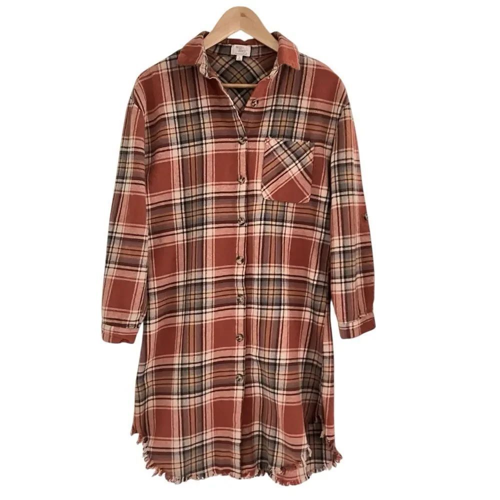 Dizzy Lizzy Rust Plaid Flannel Shirtdress